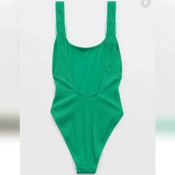 NEW | Aerie Green/Blue Crinkle Birthday Scoop Cheekiest One Piece Swimsuit Large - Picture 4 of 9